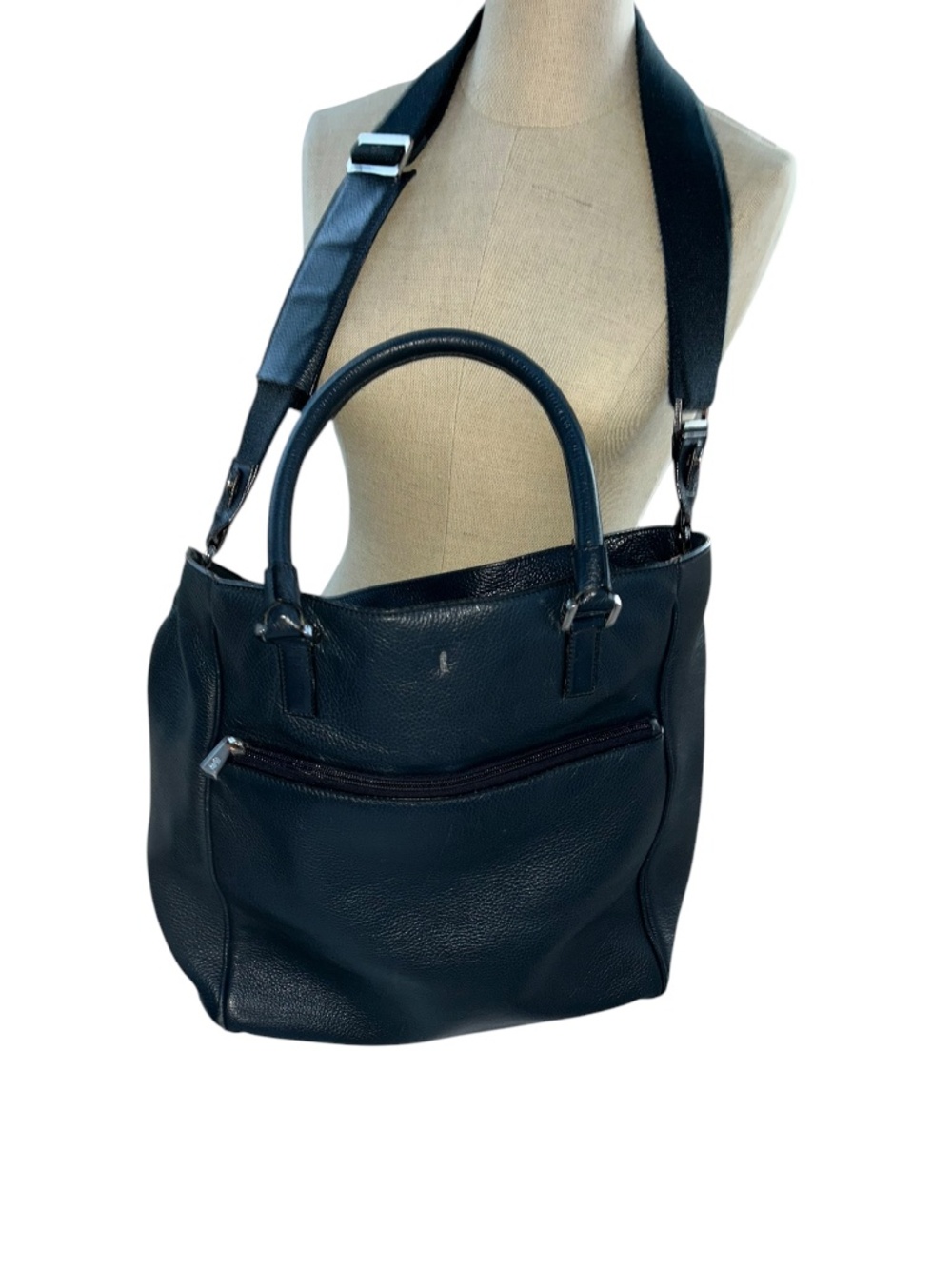 Serbian Italy navy blue leather cross body top handle bag purse